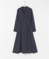 腰帶設計圍裹式洋裝(藏青色-FREE-ROYAL BLUE)