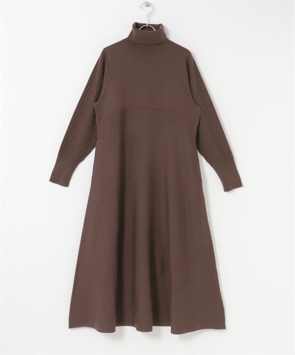 高領設計袖洋裝(深棕色-FREE-DARK BROWN)