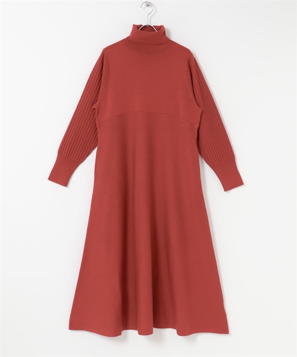 高領設計袖洋裝(紅色-FREE-RED)