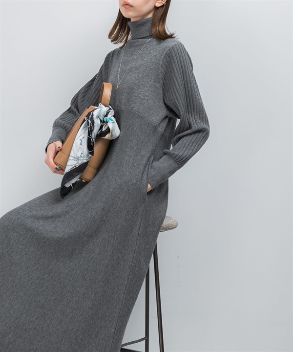 高領設計袖洋裝