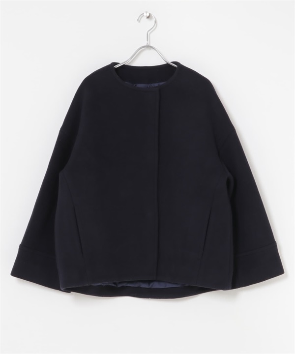 義大利毛料無領短版大衣(深藏青-38-NAVY)