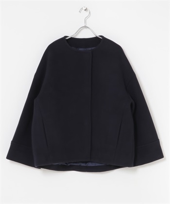 義大利毛料無領短版大衣(深藏青-38-NAVY)