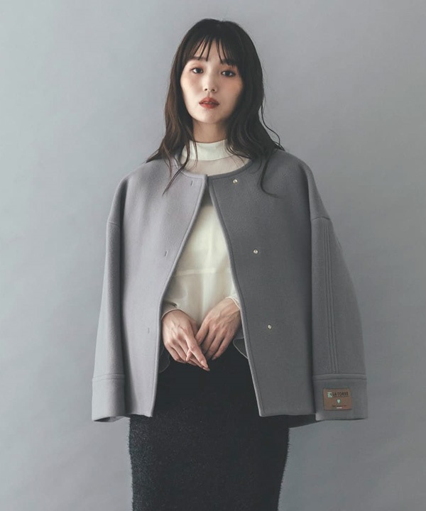 義大利毛料無領短版大衣