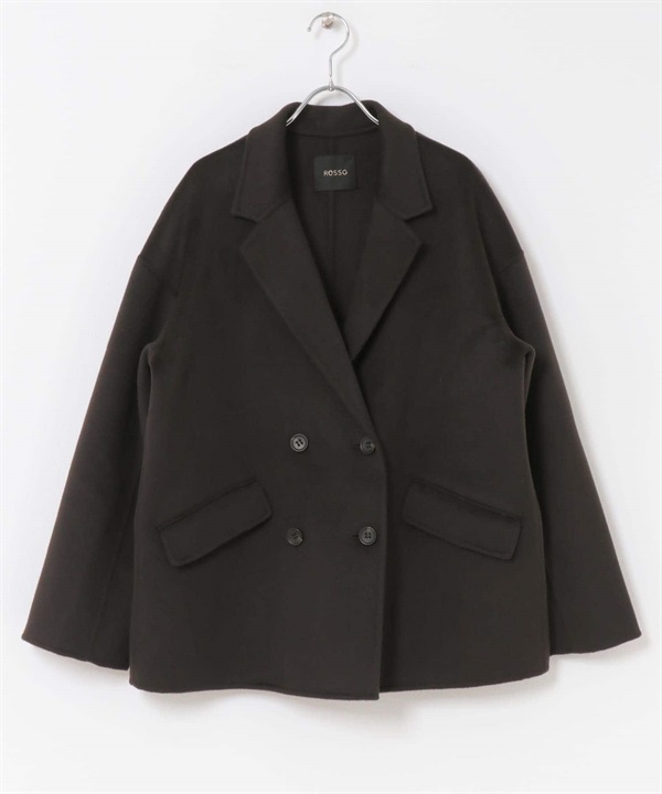 喀什米爾雙面呢短版大衣(炭灰色-FREE-CHARCOAL GRAY)