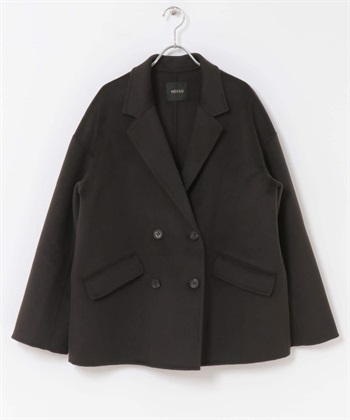 喀什米爾雙面呢短版大衣(炭灰色-FREE-CHARCOAL GRAY)