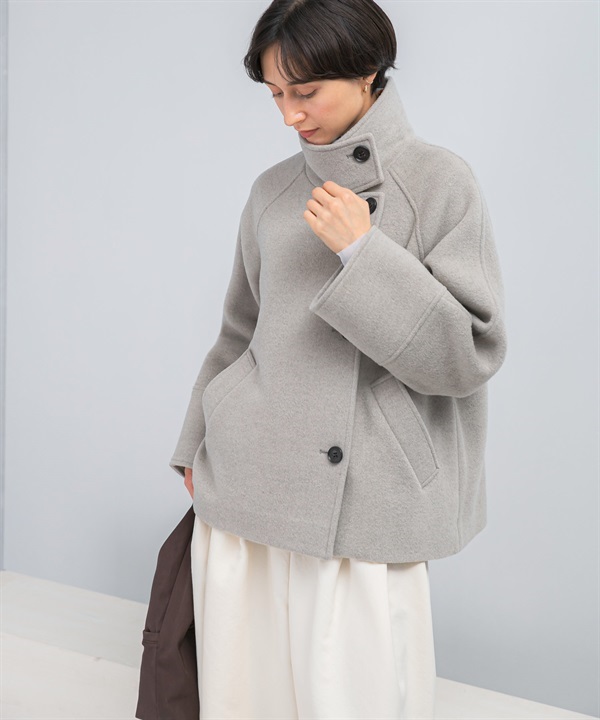 Super140起毛加工2WAY立領海軍大衣