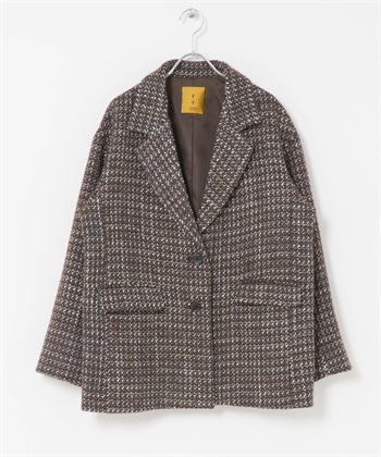 F by ROSSO / UR TECH 粗花呢西裝式大衣(棕色-FREE-BROWN)