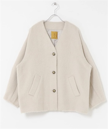 F by ROSSO / UR TECH 絨毛無領大衣(象牙白-FREE-IVORY)