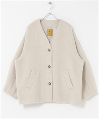 F by ROSSO / UR TECH 絨毛無領大衣(象牙白-FREE-IVORY)