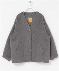 F by ROSSO / UR TECH 絨毛無領大衣(灰色-FREE-CHARCOAL GRAY)