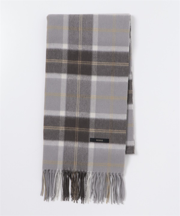 混喀什米爾格紋圍巾(灰色-FREE-GRAY)
