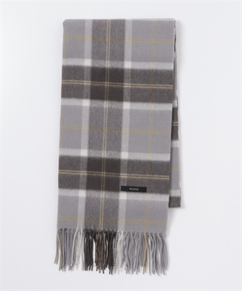 混喀什米爾格紋圍巾(灰色-FREE-GRAY)