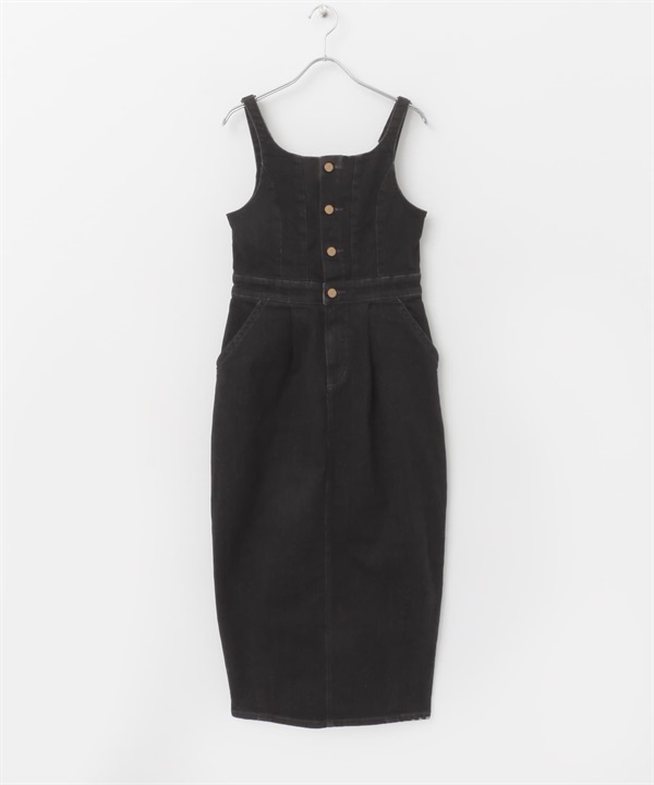 【別注】Lee × ROSSO 氣球剪裁牛仔洋裝(黑色-S-BLACK)