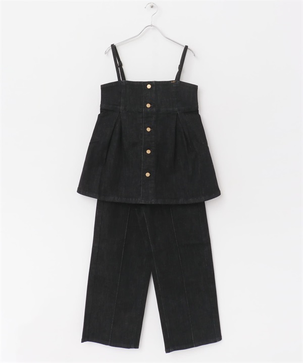 【別注】Lee × ROSSO 細肩帶長褲牛仔套裝(黑色-S-BLACK)