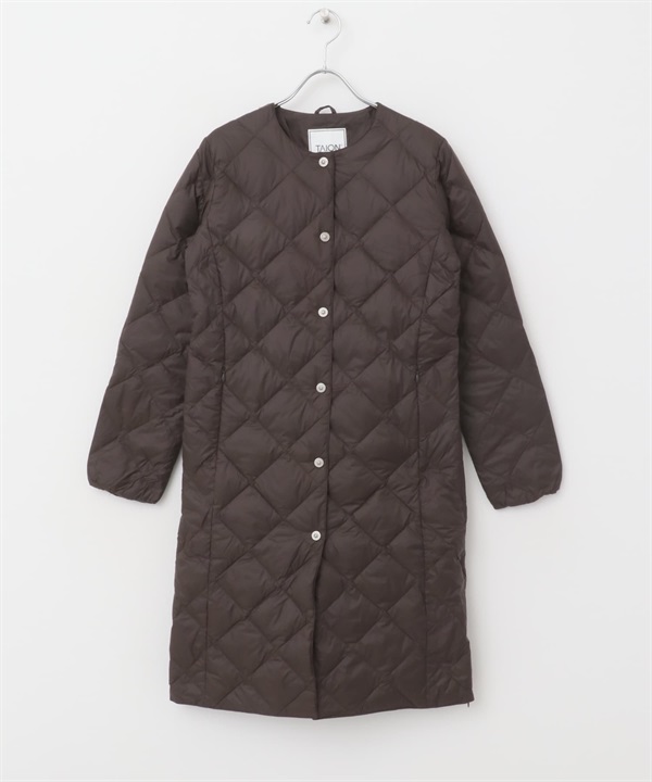 TAION 可收納圓領長版羽絨外套(可可色-M-DARK BROWN)