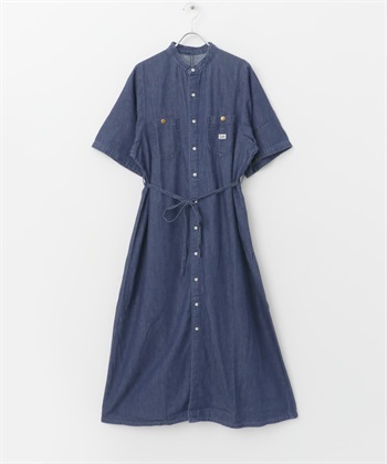 【別注】Lee × ROSSO 短袖工裝牛仔洋裝(牛仔仿舊-FREE-LIGHT INDIGO BLUE)