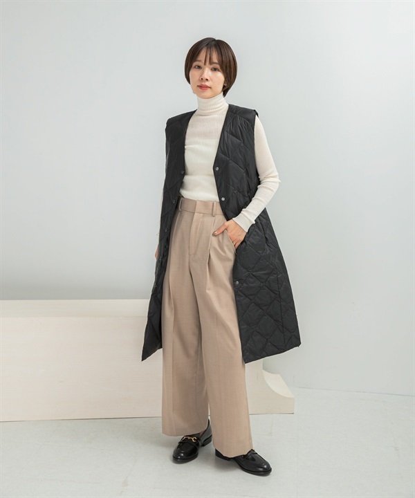 TAION 可收納V領羽絨長版背心