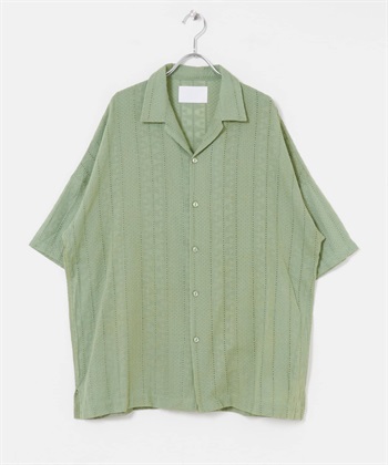URBAN RESEARCH iD /  民族風蕾絲開領襯衫(綠色-M-GREEN)