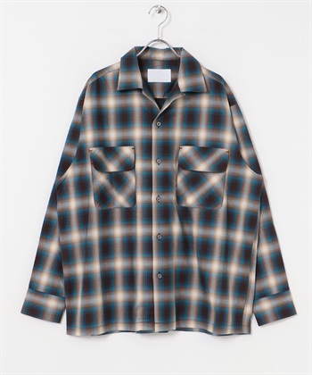 URBAN RESEARCH iD / 漸層格紋開領襯衫(棕色-L-BROWN)