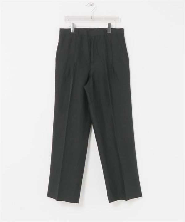 new basic 絲亞麻混紡長褲(黑色-M-BLACK)