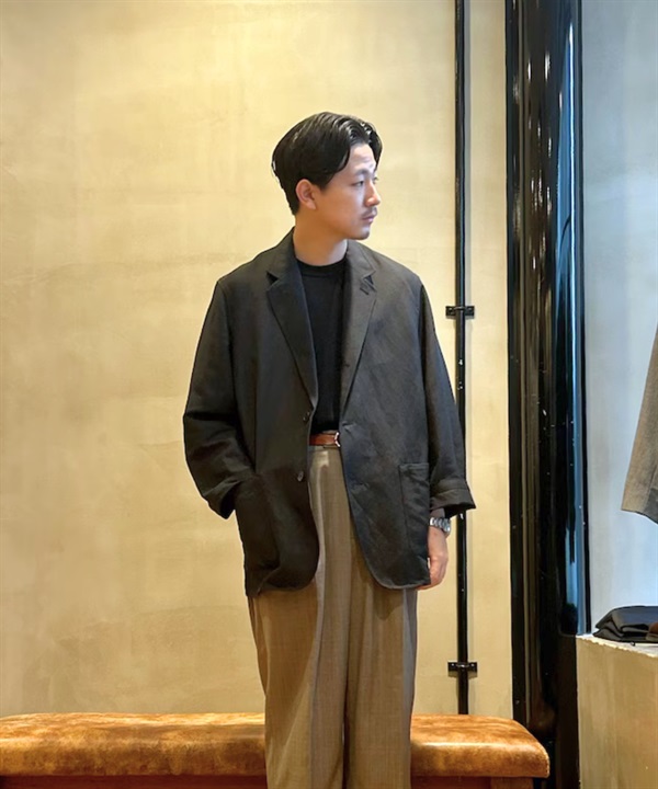 new basic 絲亞麻混紡單排扣西裝外套
