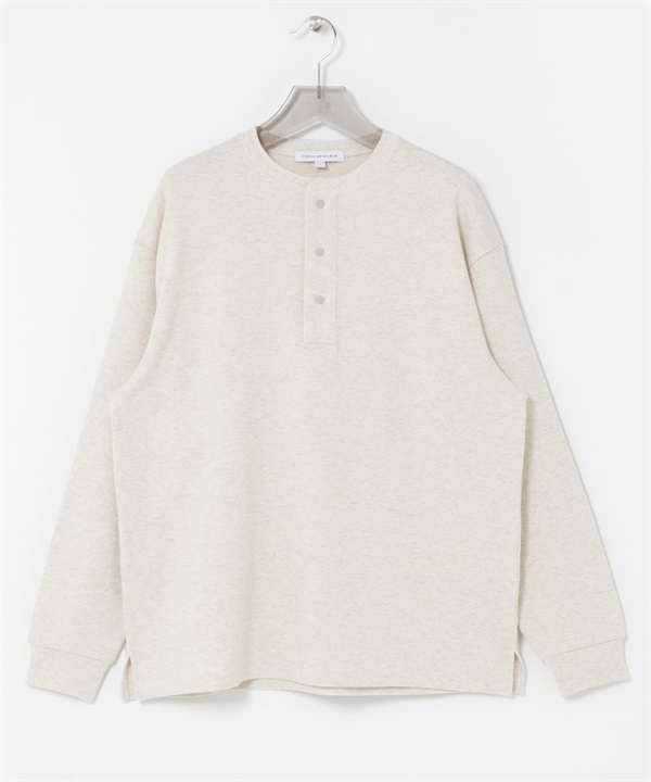 UR TECH 細密華夫格亨利領長袖上衣(燕麥色-M-OATMEAL)