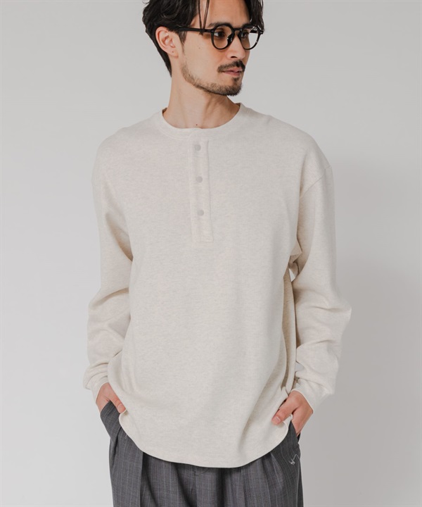 UR TECH 細密華夫格亨利領長袖上衣