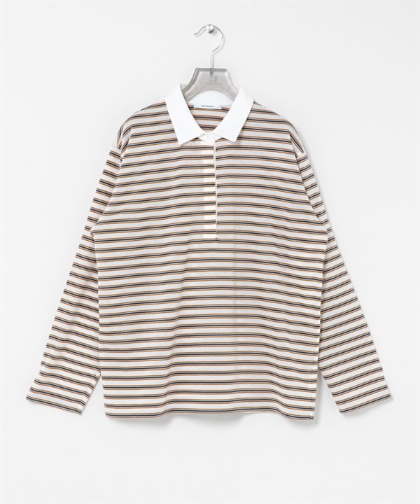 襯衫領多彩橫紋上衣(米白色-FREE-OFF WHITE)