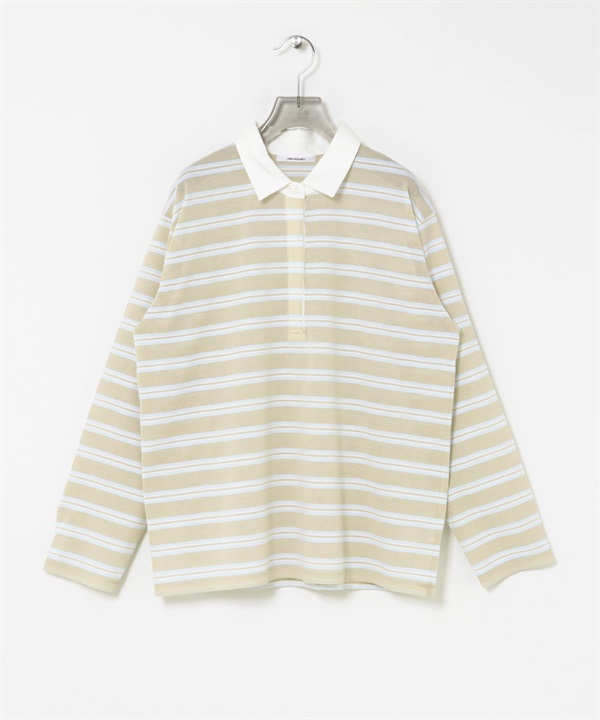襯衫領多彩橫紋上衣(膚色-FREE-BEIGE)