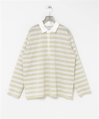 襯衫領多彩橫紋上衣(膚色-FREE-BEIGE)