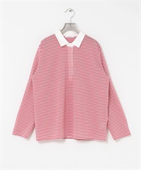 襯衫領多彩橫紋上衣(紅色-FREE-RED)