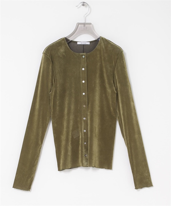 透膚植絨合身開襟衫(卡其綠-FREE-KHAKI)