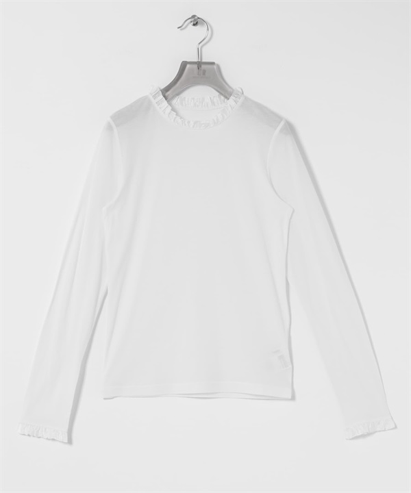 荷葉邊設計透膚上衣(米白色-FREE)