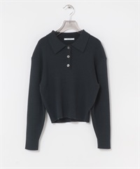 絲棉POLO領針織衫(藏青色-FREE-NAVY)