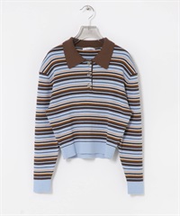 絲棉POLO領針織衫(藍色條紋-FREE-COLOR B)