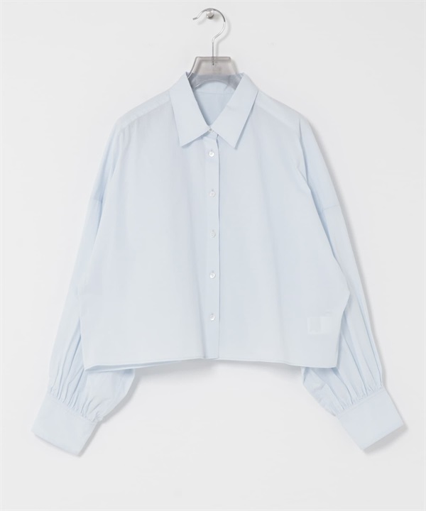 附領巾寬鬆短版襯衫(薩克斯藍-FREE-其他藍色)