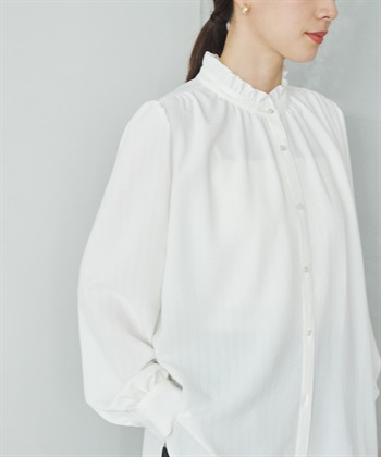 多臂直條紋荷葉邊罩衫