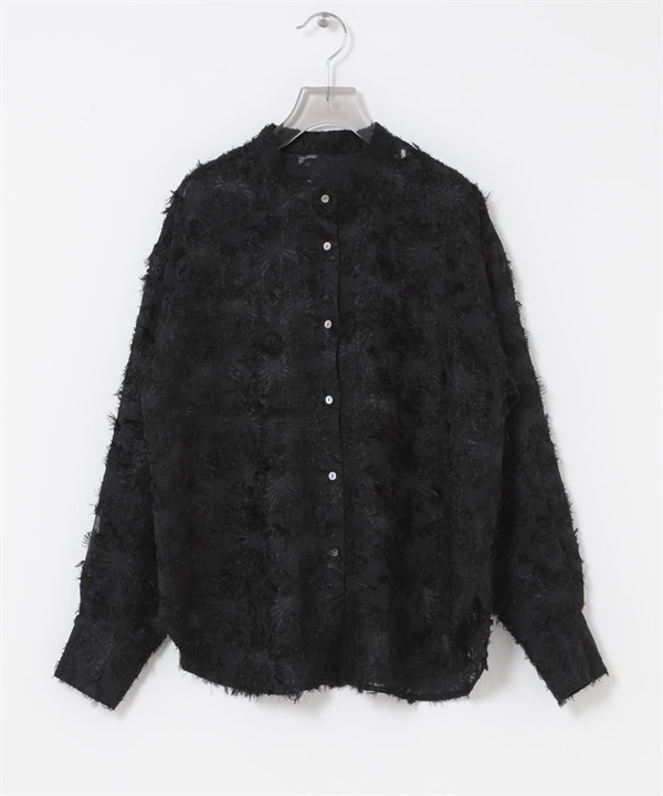 剪花緹織立領襯衫(黑色-FREE-BLACK)