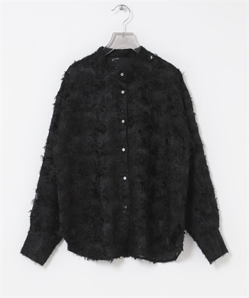 剪花緹織立領襯衫(黑色-FREE-BLACK)