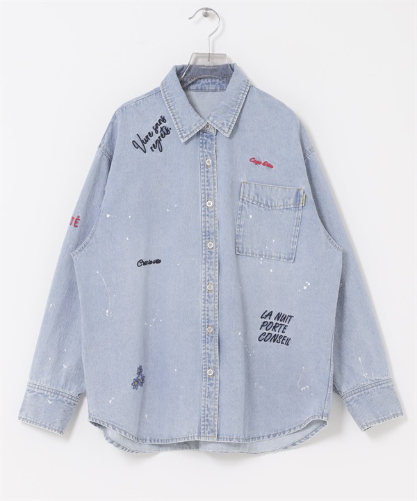 【別注】PICCADILLY / 刺繡牛仔襯衫(淺 靛青色-FREE-LIGHT INDIGO BLUE)