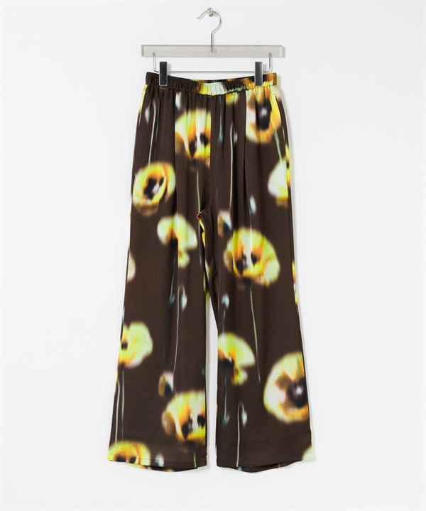 罌粟印花碎褶長褲(棕色-36-BROWN)