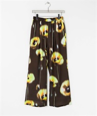 罌粟印花碎褶長褲(棕色-36-BROWN)