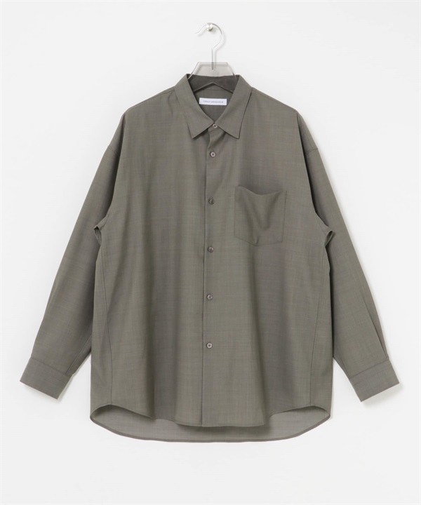 可機洗羊毛寬版襯衫(炭灰色-M-CHARCOAL GRAY)