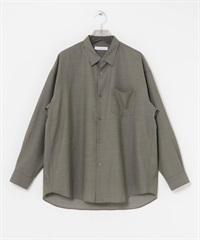 可機洗羊毛寬版襯衫(炭灰色-M-CHARCOAL GRAY)