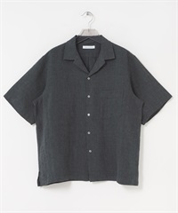 亞麻水手布開領襯衫(黑色-M-BLACK)