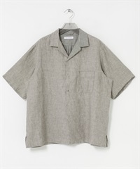 亞麻水手布開領襯衫(卡其綠-M-KHAKI)