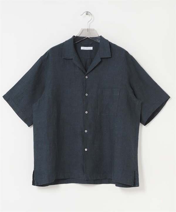 亞麻水手布開領襯衫(藏青色-M-NAVY)