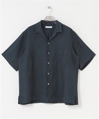 亞麻水手布開領襯衫(藏青色-M-NAVY)
