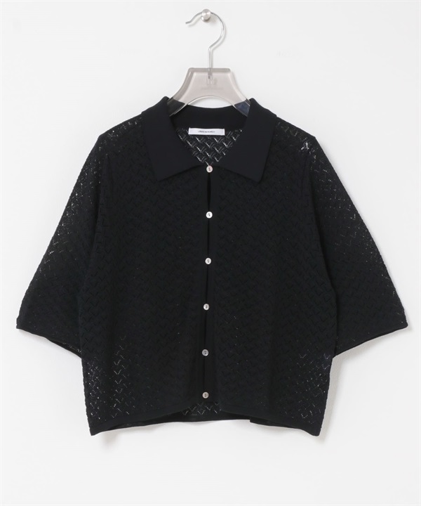 襯衫領蕾絲針織衫(黑色-FREE-BLACK)