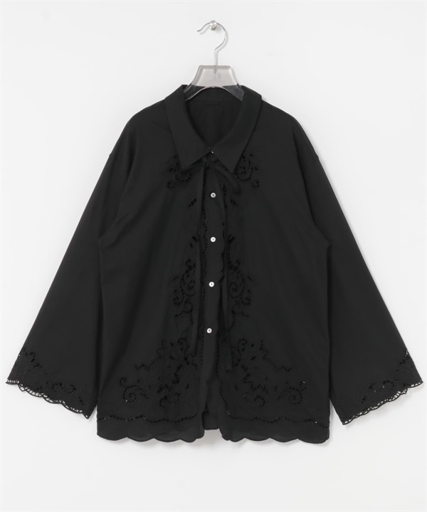 鏤空刺繡襯衫(黑色-FREE-BLACK)